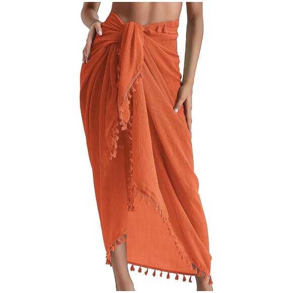 Other - Beach Sarong Pareo Womens Semi-Sheer Swimwear 15-orange-long